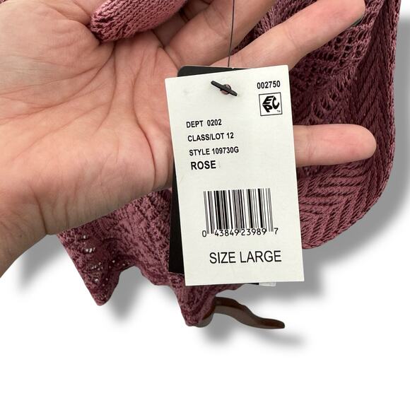 NEW BCX Mauve Pink Sweater Size Large 100% Cotton Textured Crochet Knit Top - Picture 9 of 9